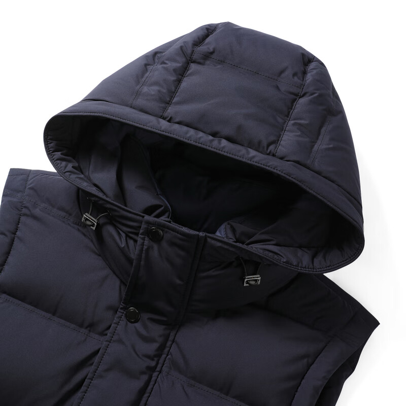 MAYOR男装 商务休闲立领可脱卸帽白鹅绒羽绒马甲 藏青 L （175/96A）