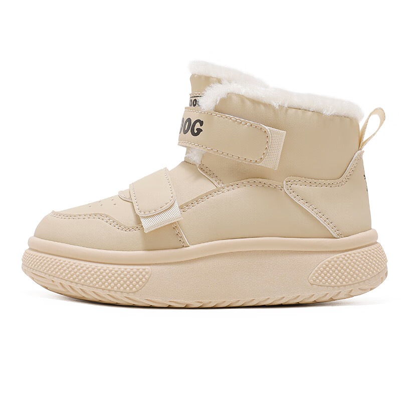 巴布豆童鞋新款加绒保暖儿童运动鞋男童冬季高帮跑鞋女孩休闲鞋 杏米 37 适合脚长22.4cm