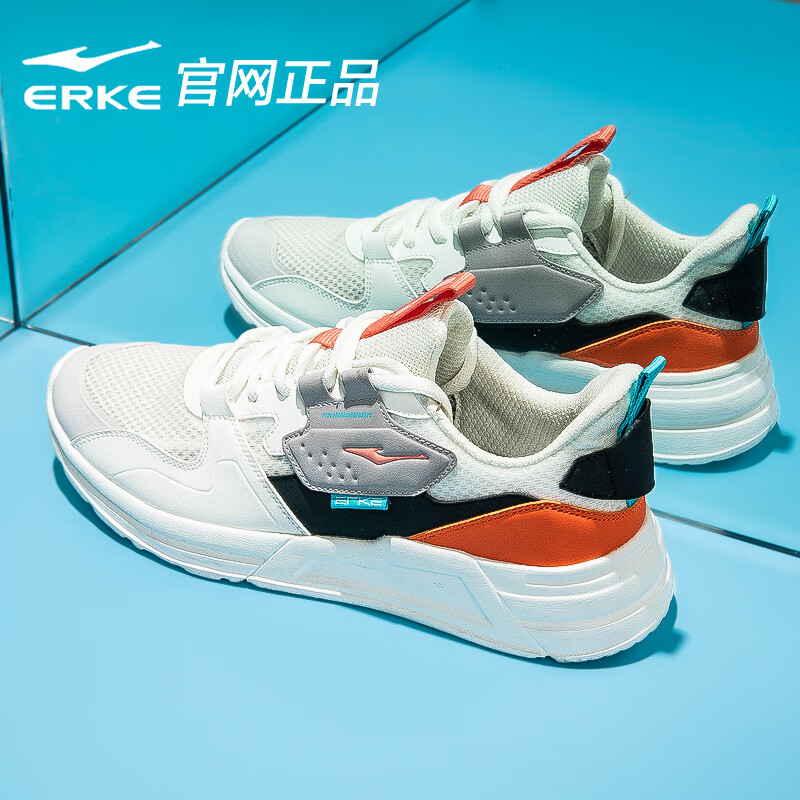 鸿星尔克（ERKE）男鞋运动鞋男2025年冬季新款网面透气休闲老爹鞋跑步鞋耐磨男跑鞋 橡芽白/活力珊瑚色-0271 41