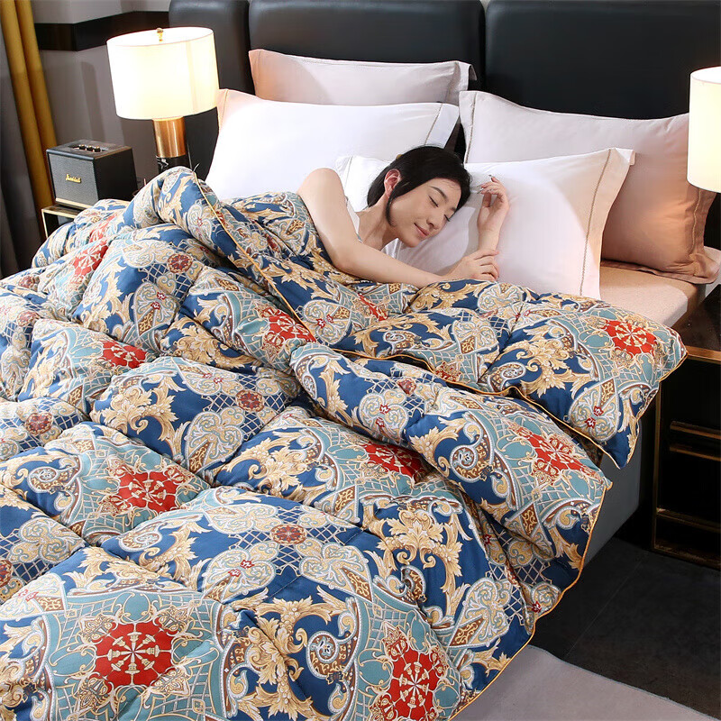 恒源祥羽丝绒被白鹅丝绒加厚保暖冬被芯8斤单双人纯棉学生被芯四季通用 花开富贵 180*220cm-7.5斤冬被】