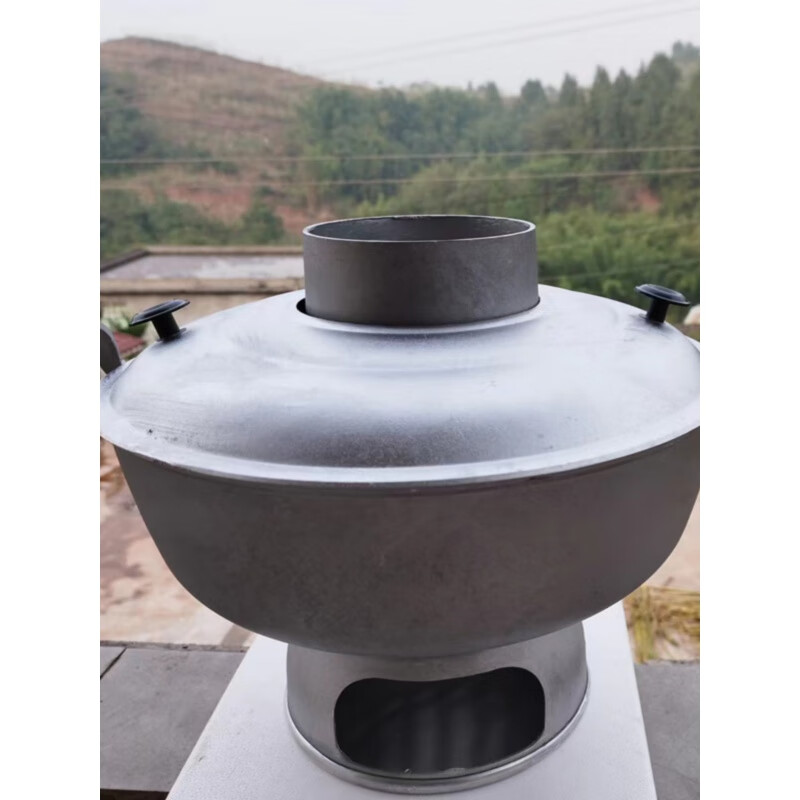 高縣土火鍋四川宜賓燒炭家用木炭火鍋老式手工銻制火鍋傳統(tǒng)火鍋爐 銀色 34公分加厚款適合5-10 0cm