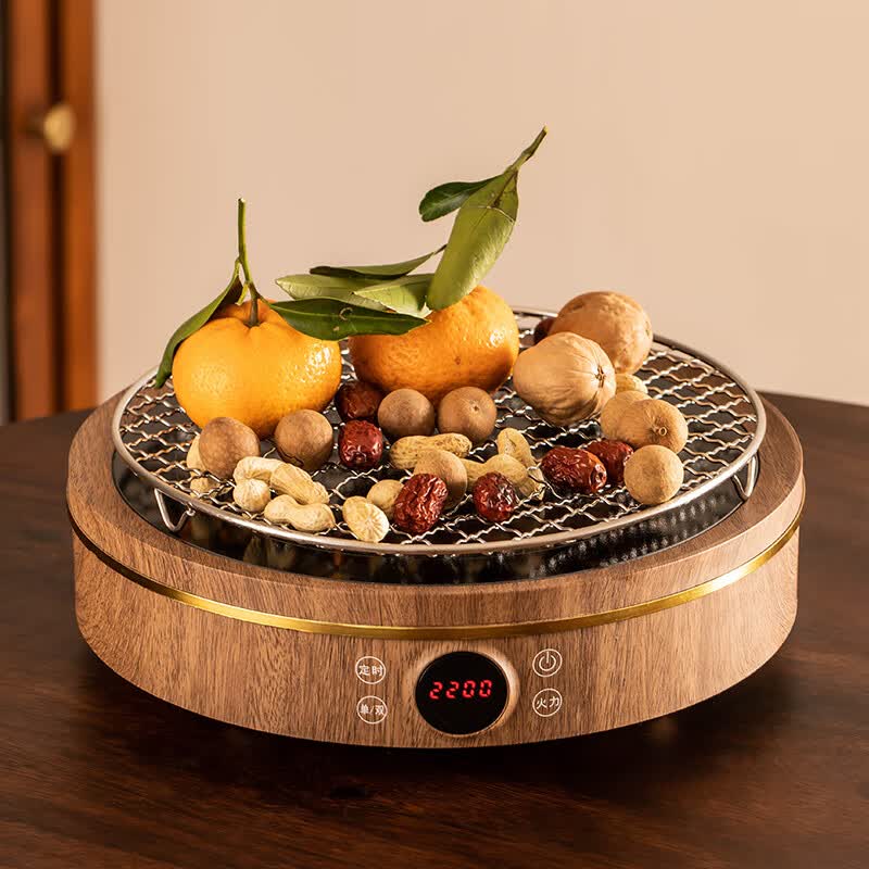 围炉煮茶电陶炉套装煮茶器家用室内烧烤炉玻璃煮茶壶套装 胡桃木色