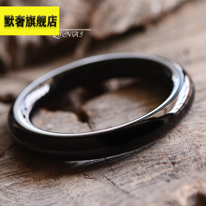 鹊奢黑玛瑙手镯亮黑色玉髓镯子圆条复古风新款玉镯水晶手环女闺蜜