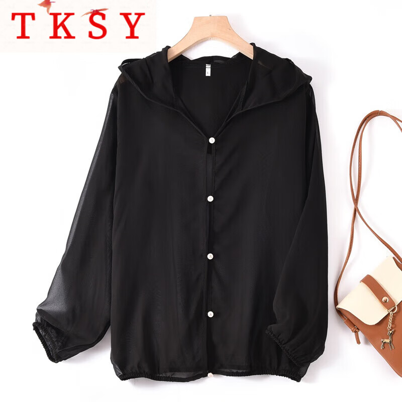 TKSY【檢漏價(jià)】夏季真絲防曬衣女外搭2025新款連帽長(zhǎng)袖開(kāi)衫桑蠶絲上衣 黑色 XL