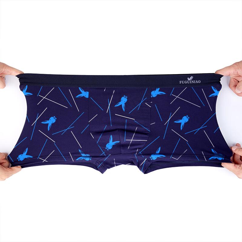 富贵鸟（FUGUINIAO）男士内裤纯棉透气吸汗平角短裤中腰运动舒适印花四角裤衩男4条装 小兔款F9490 L  (建议80-100斤)卡码拍大一码