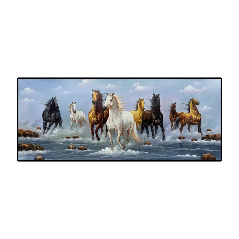 艺幻新中式马到成功纯手绘油画八骏马图客厅装饰画超大尺寸奔横版挂画