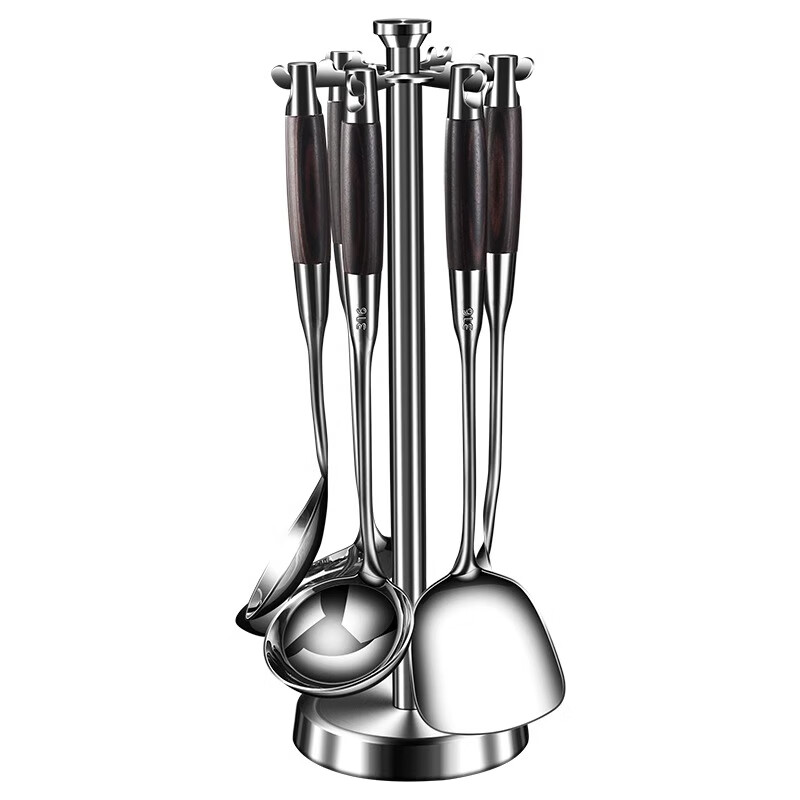 骆骐亚德国316不锈钢锅铲套装炒菜铲子厨具家用炒菜勺长柄汤勺漏勺煎铲 316钢 彩木柄 六件套