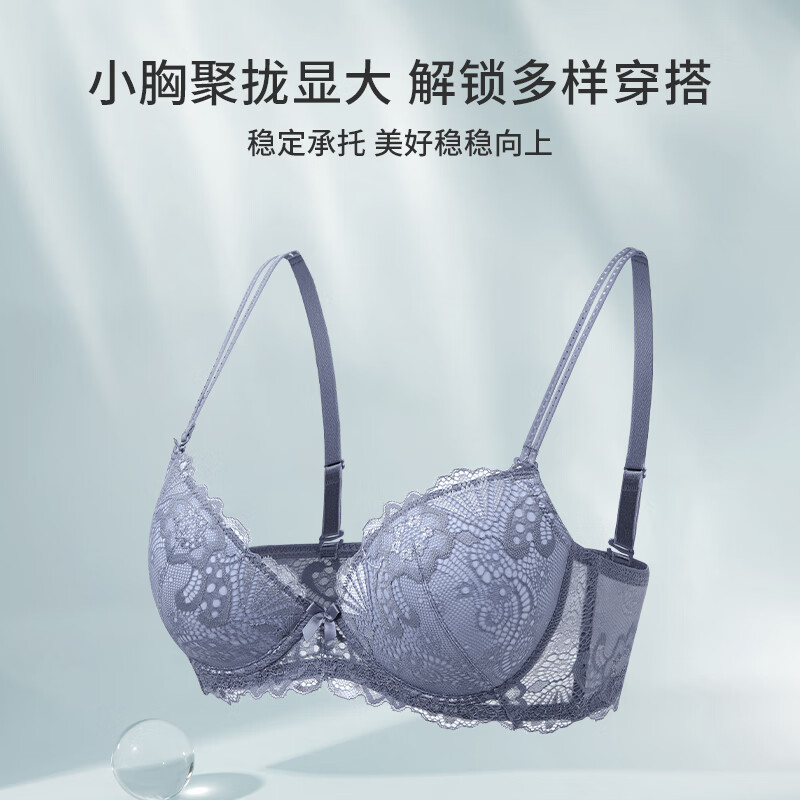 黛安芬/Triumph优选美背内衣小胸聚拢性感可拆肩带蕾丝文胸E001206 蓝灰色-Z9 75B