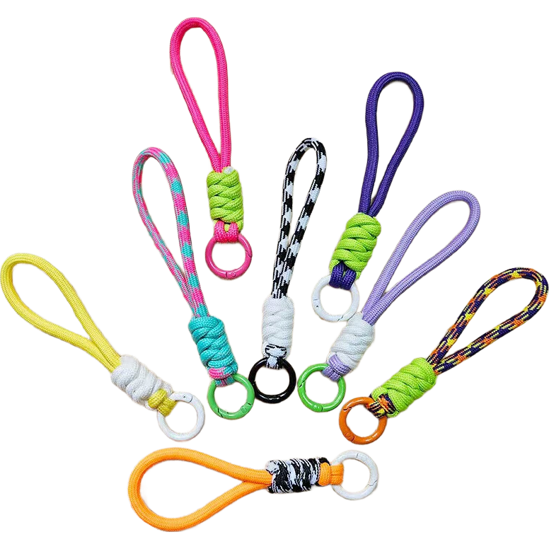 拼色打结手机挂绳创意短款挂绳钥匙扣挂绳圈可拆防丢吊绳 黄绿小花格