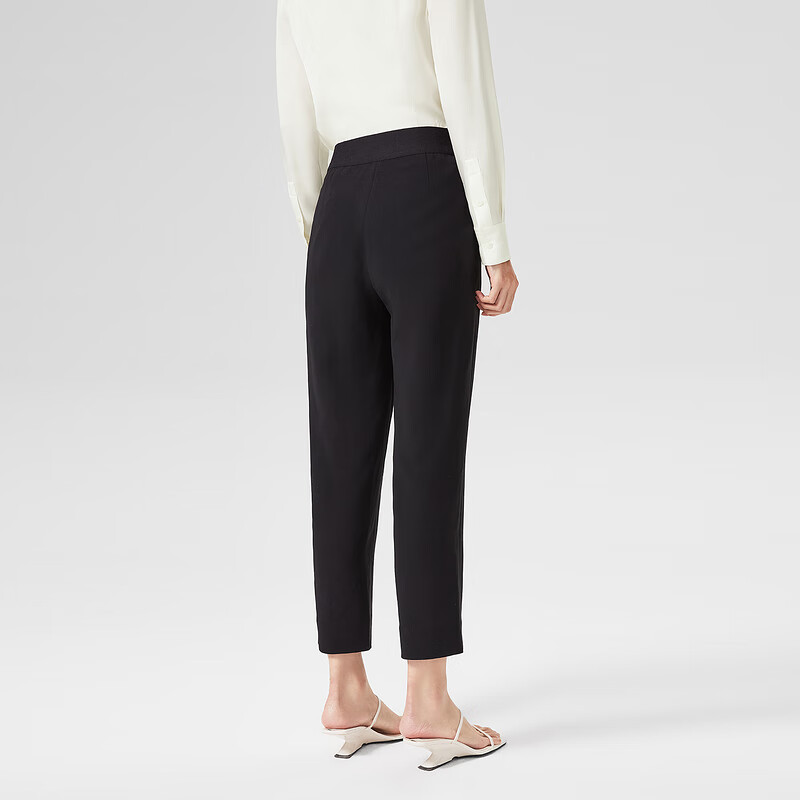 OVV【日本进口三醋酸】OVV2022春夏新款女装弹力后腰简约通勤休闲裤 黑色01 S
