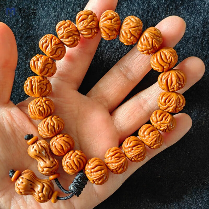 黙浣秦岭龙纹桃核手串 矮桩金蝉纹佛珠念珠男女款 长串手串手持 14mm