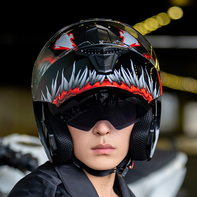 劲悦途3C认证摩托车头盔男 冬季保暖电动车揭面盔 女四季通用安全帽 909毒刺哑黑