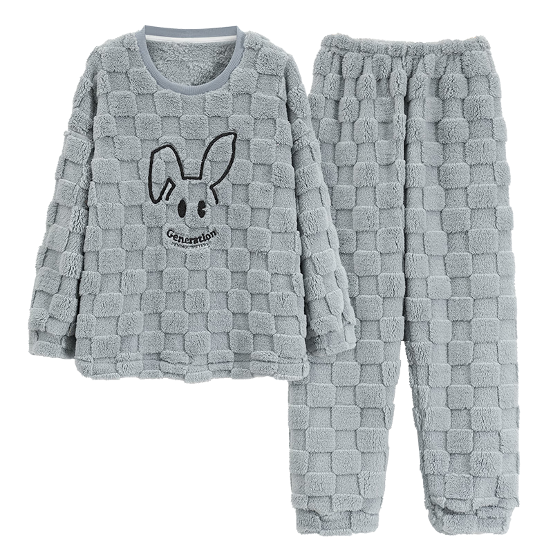 猫人少女感睡衣秋冬加绒加厚中华绒套头款可外穿家居服套装 QRQM-7818 M