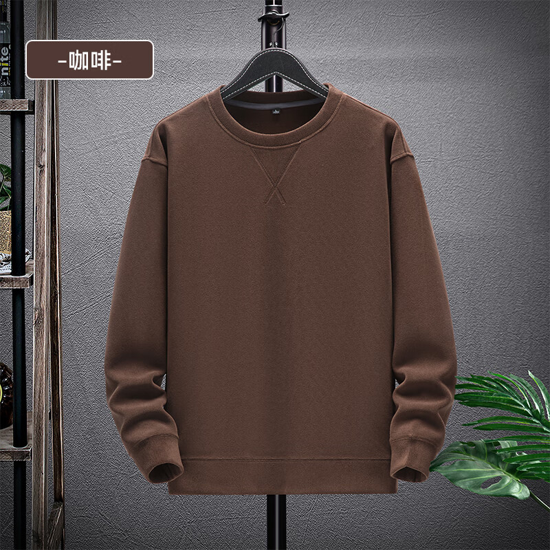 雪中飞绵羊毛奥粒绒圆领卫衣男士秋冬季休闲保暖外套时尚简约抗寒 咖啡色 4XL 195/108A