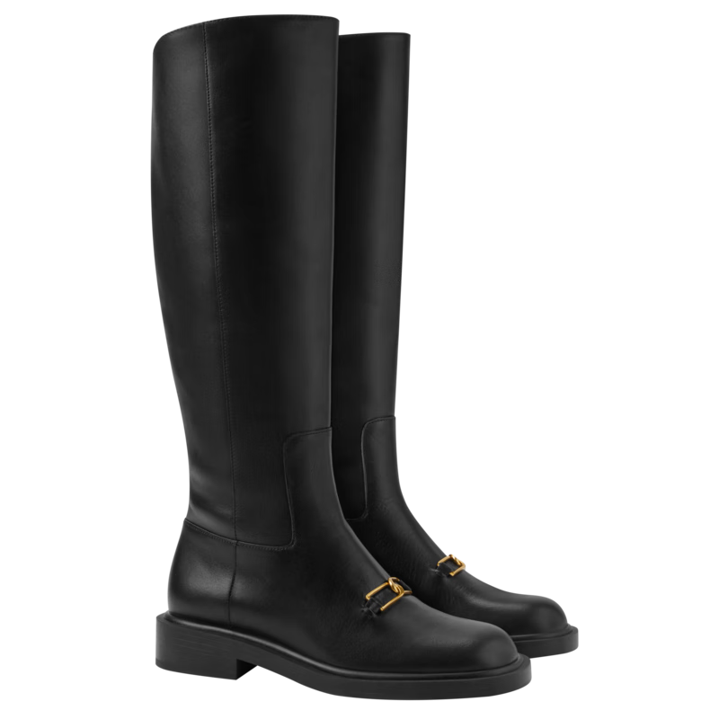 CHARLES&KEITHGabine牛皮高筒騎士靴女生日禮物女SL1-91870008 Black黑色 36