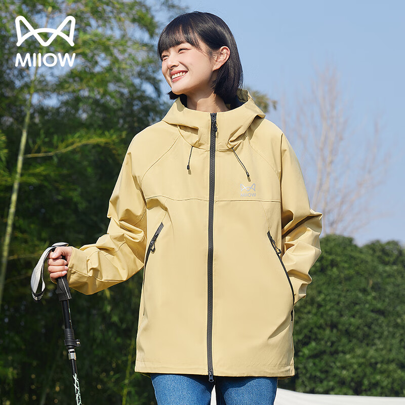 猫人户外冲锋外套男女单层春秋季2024新款潮牌透气防水夹克外套 黑色 L 【130-140斤】