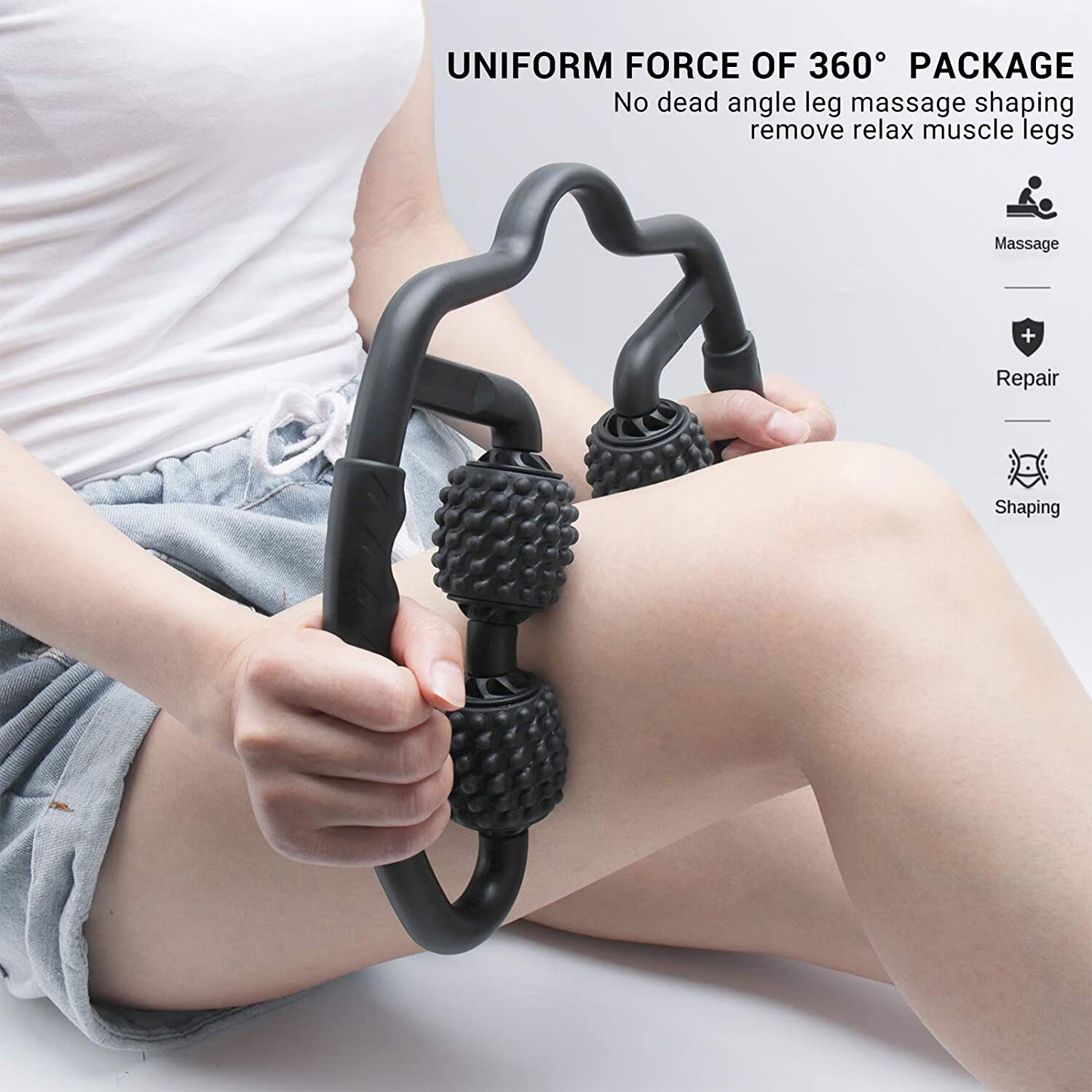 4轮瘦腿器软胶瑜伽运动环形滚轴腿部肌肉放松泡棉按摩棒夹 全塑料(蓝色)