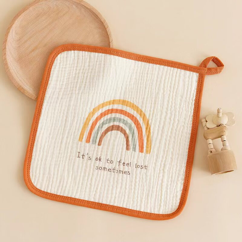 层纱布毛巾纯棉a类宝宝棉柔洗脸巾新生超软小方巾口水巾印花批发 彩虹