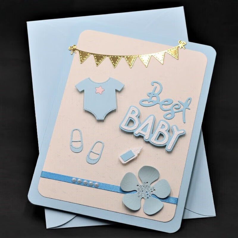 宝宝卡婴儿出生日满月子酒回礼物医师百日宴周岁贺卡片感小众 蓝色男