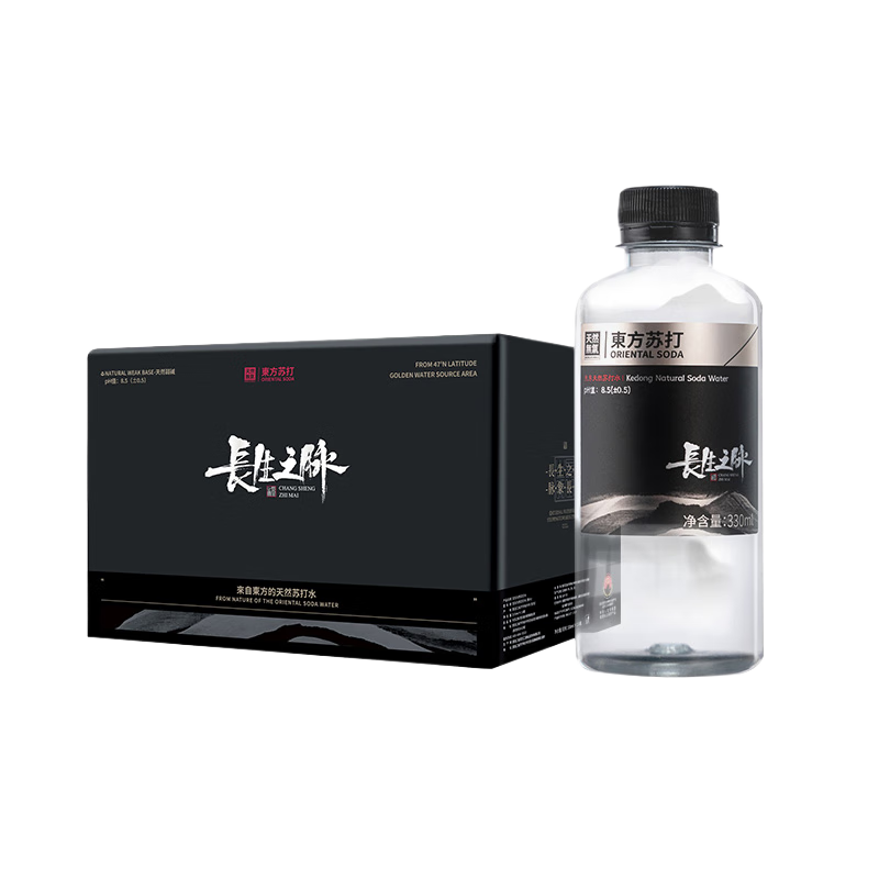 长生之脉 东方苏打天然苏打水克东0糖0气饮用水330ml*12瓶零添加小分子水