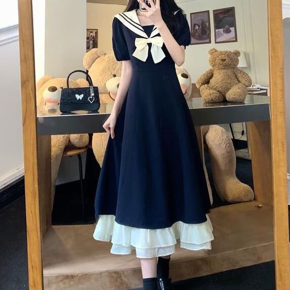 潮裘洛丽塔公主裙公主裙成人蓬蓬裙甜美蝴蝶结海领学院风长裙子女夏季