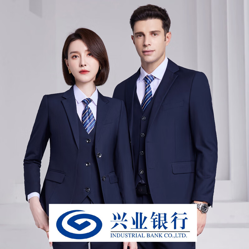 趣市兒銀行工作服工裝工服 外套褲子西裝男女藏藍(lán)色職業(yè)西服套裝 西裝+西褲 S 男款