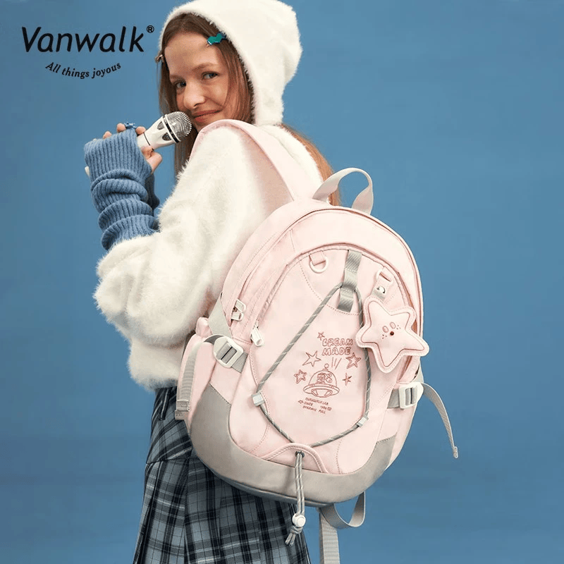 vanwalk星球兔自制可爱休闲学生书包搭星星挂件双肩初中生高中学生党