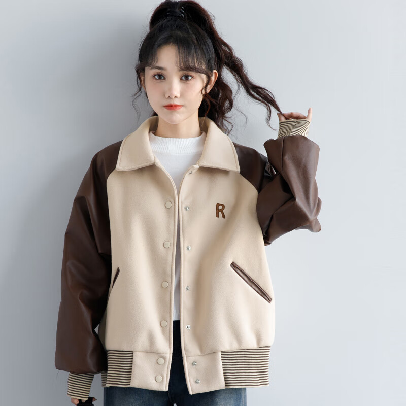 妤淳大学生早春外套女高中生小个子穿的春秋新款式复古拼接棒球服宽松