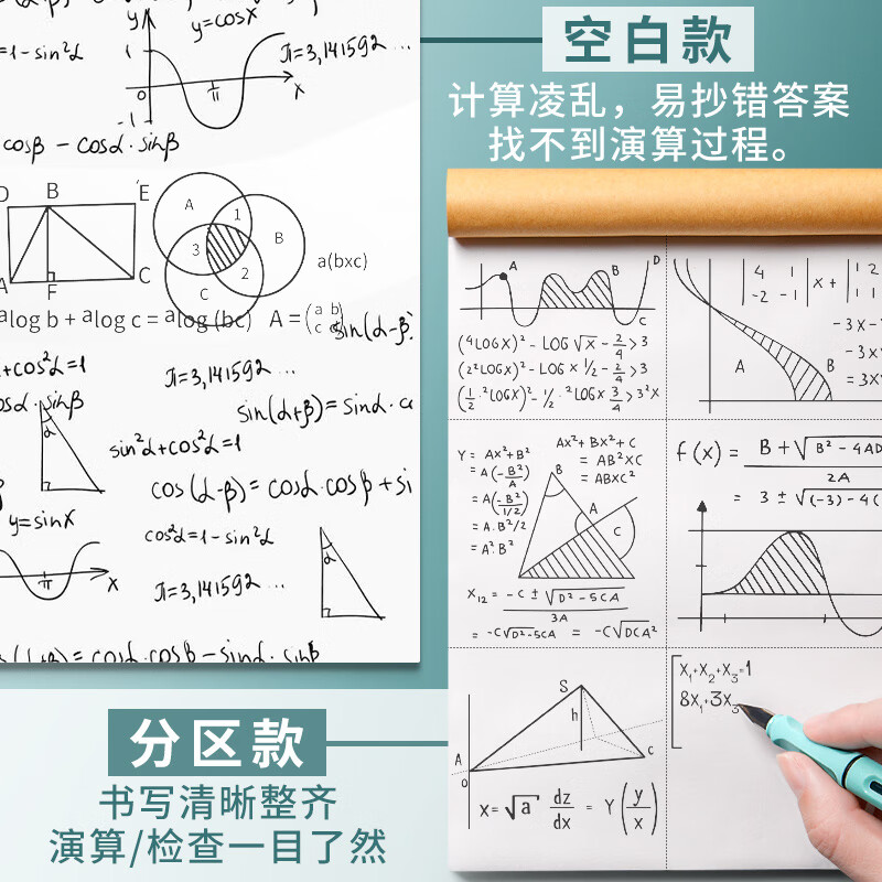 一树梨花 草稿本草稿纸加厚 学生用高中大学用纸演算纸打稿纸空白分区演草纸验算考研稿纸简约加厚笔记本子 【空白款】草稿本-5本/500张