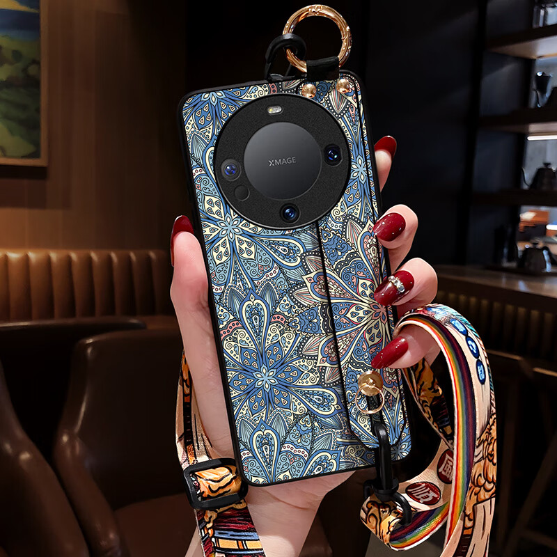 居道适用华为mate60pro手机壳女斜挎肩背挂脖绳mate70中国风mate40pro 图腾花朵腕带斜挎款 华为Mate60Pro