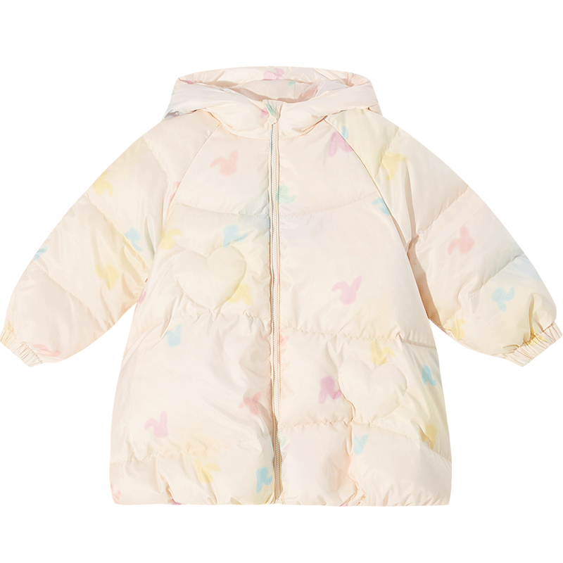 笛莎（DEESHA）童裝女童連帽羽絨服2024冬季新款女寶寶暈染小兔插肩袖A版羽絨服 黃印花 90