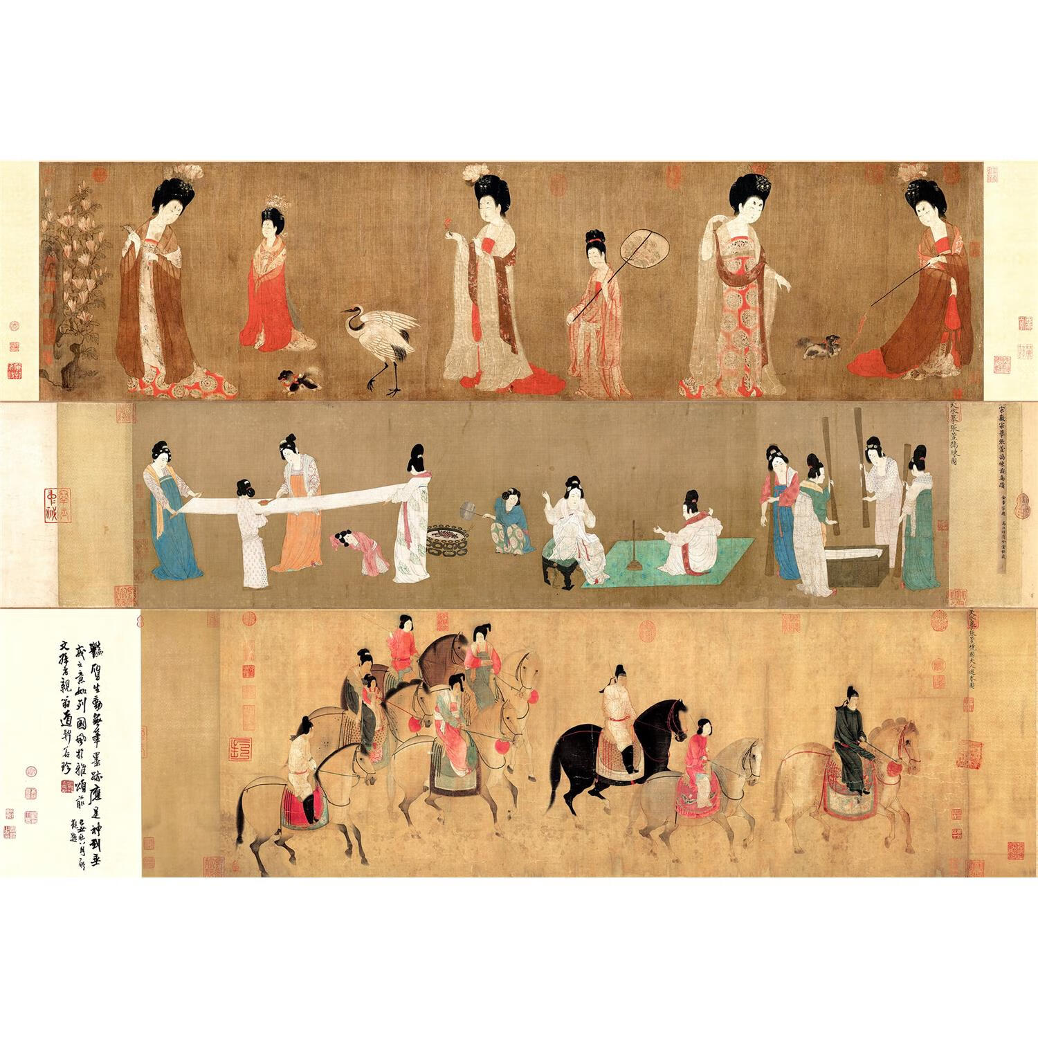 山头林村古代仕女图装饰画 传世名画 绢布材质唐宫仕女图高清艺术微喷