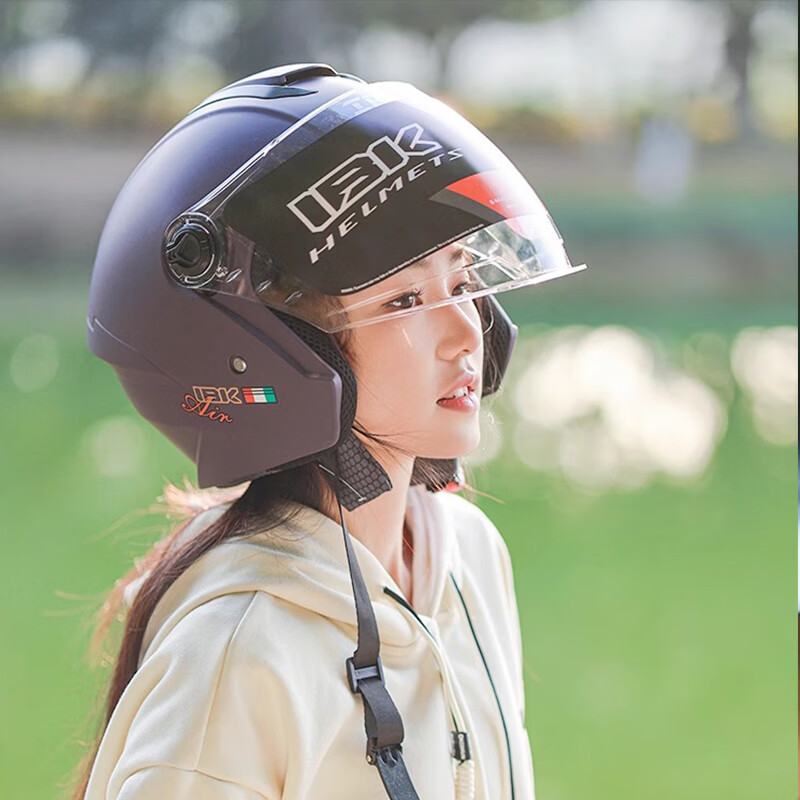 IBK摩托机车四季通用头盔男女四分之三头盔电瓶车半盔3C认证安全帽 202-磨砂黑 均码（头围55-60CM）