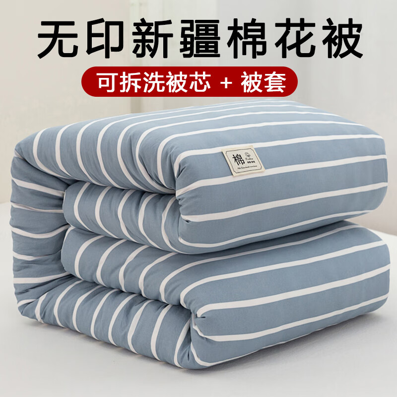 多喜愛(ài)（Dohia）可拆洗新疆純棉被子被芯棉花全棉春秋冬被學(xué)生單人加厚保暖空調(diào)被 條紋-淺藍(lán) 150x200cm5.2斤