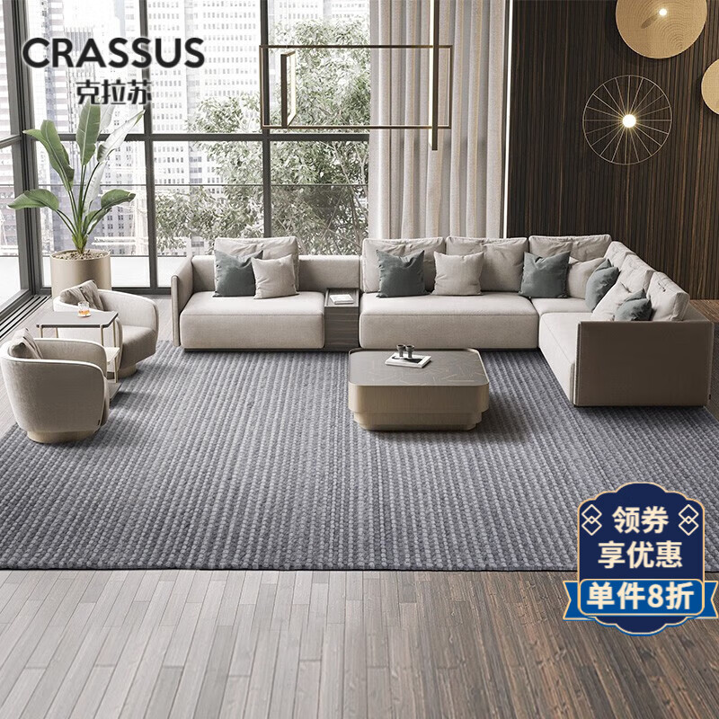 克拉苏（CRASSUS）进口地毯客厅卧室羊毛简约轻奢纯色印度纯手工编织混纺 COK03 1.6米×2.3米