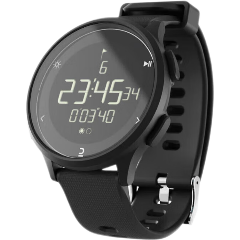 迪卡侬手表电子表W500学生轻盈马拉松跑步户外训练防水多功能 曜石黑