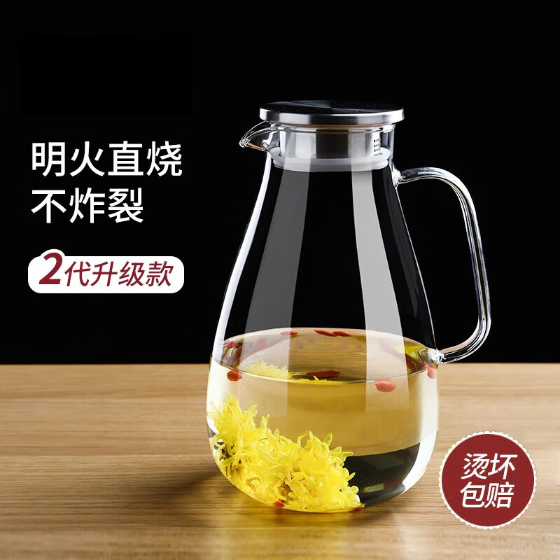 VTyee玻璃冷水壶凉水壶家用耐高温凉水杯耐热防爆大容量凉白开茶壶套装 嘟嘟壶 1600ml 1只 无规格