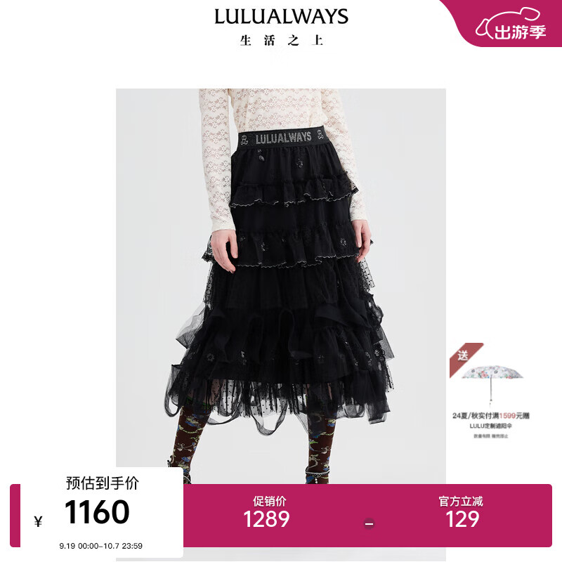 LULUALWAYS���̳�ͬ�24�＾�¿�ٴ���Ƭ�廨��ɴ����ȹ����ȹ ��ɫ  S