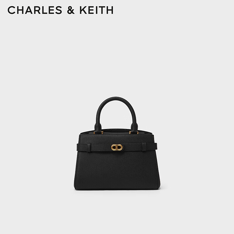 CHARLES&KEITH金属扣带饰手提包单肩包凯莉包包女包女士CK2-50160102 Black黑色 M