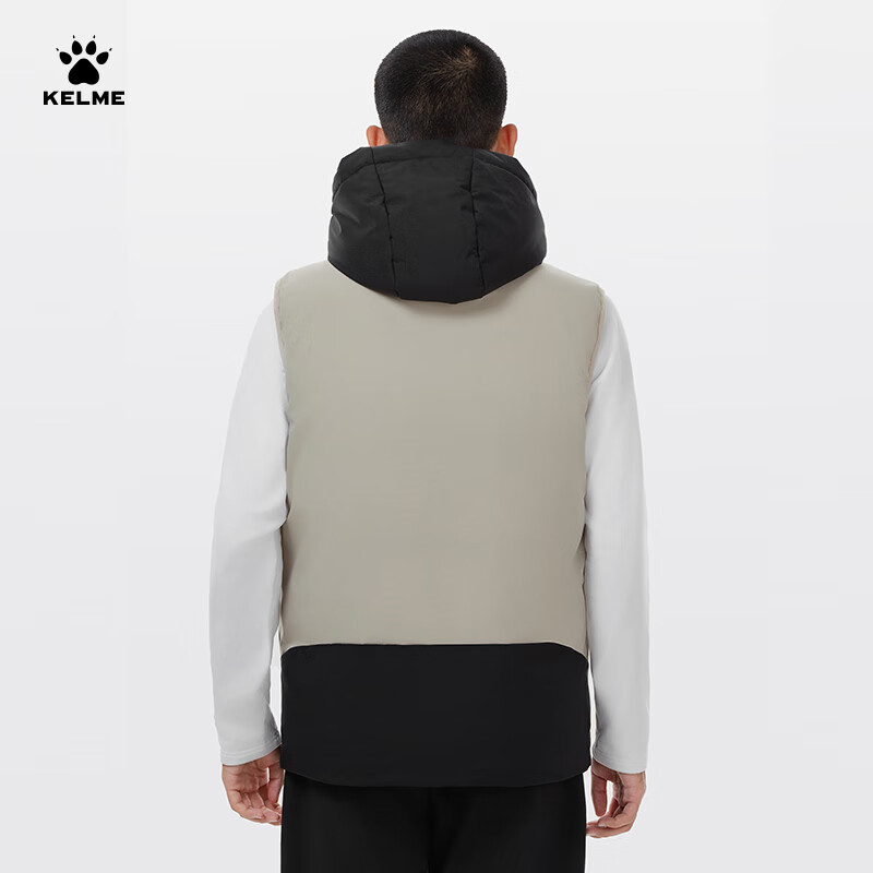 卡尔美(KELME)棉马甲男冬季新款保暖加厚连帽背心 通勤运动综训棉服外套 灰麦色 3XL