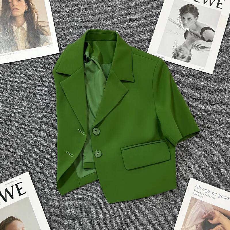 淑游墨绿色短款西装外套女年夏季设计感薄款小个子气质西服潮 墨绿色