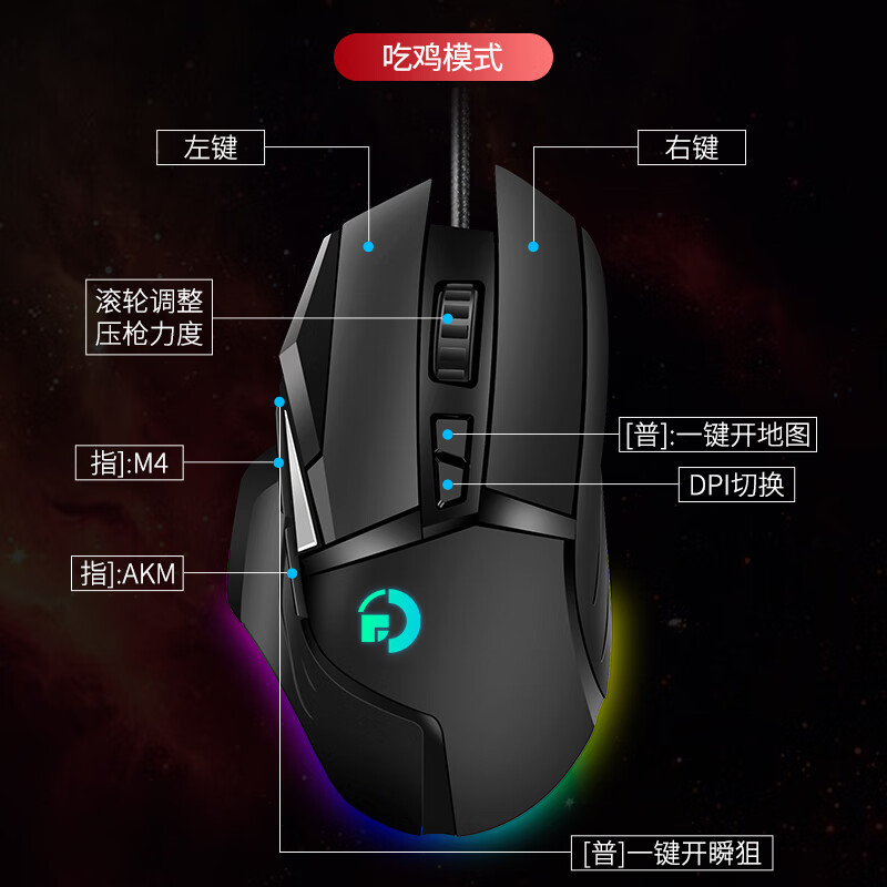 GANOG502电竞游戏鼠标有线无线网吧外设RGB有声压枪宏吃鸡LOL绝地求生CF笔记本台式机械静音人体工学 G502海王版磨砂黑蓝【有线宏驱动7200DPI】