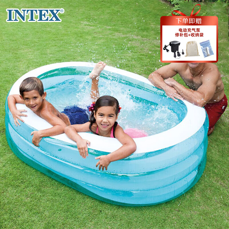 INTEX 57482透明椭圆充气水池儿童玩具礼物游泳池海洋球池