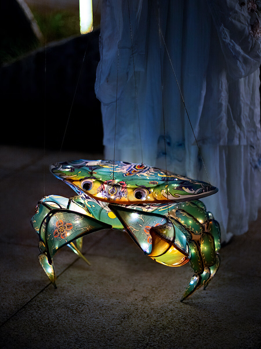 莎庭(sartill)观山海螃蟹灯 元宵灯笼手提发光手工竹编传统古风花灯