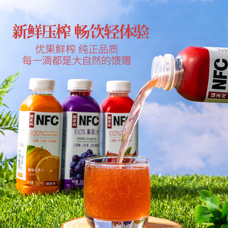 益正元100%NFC葡萄汁果汁饮料0添加纯果汁饮品山东鲜果压榨非浓缩还原 混合果汁500ml*6瓶