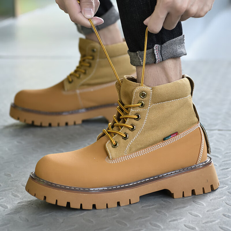 yzlds品牌马丁靴男秋季新款防沙口厚底大黄靴薄款英伦高帮沙漠靴工装