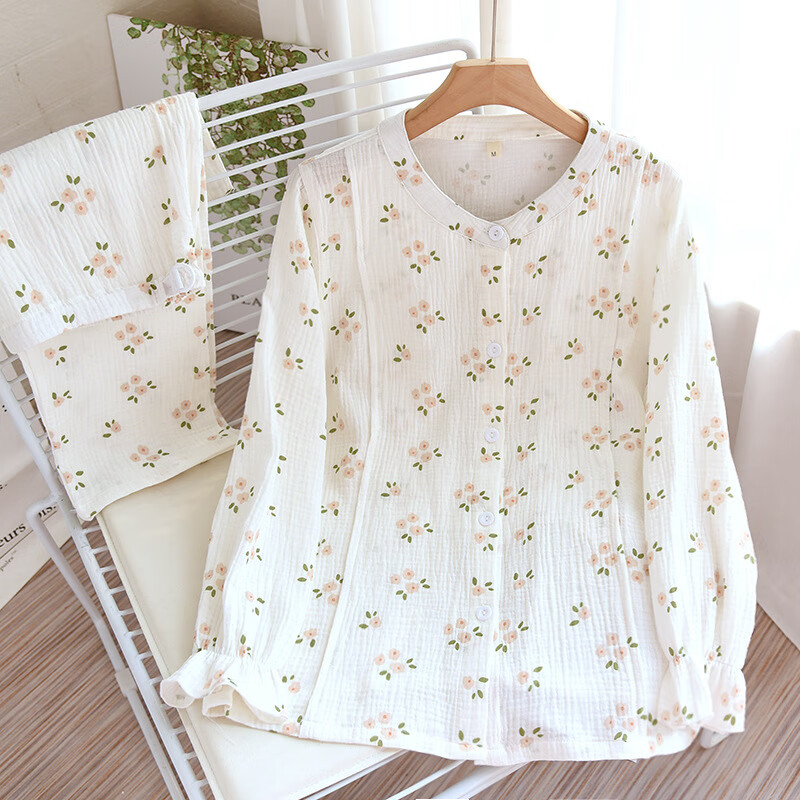 孕妇月子服产后哺乳衣超薄棉纱透气睡衣女大码家居服可外穿 梅花绉布哺乳-黄 L(115-125斤）