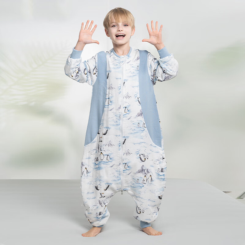 育爱儿童恒温分腿睡袋春秋夏天中大童可拆袖防踢宝宝婴儿家居服睡袋 熊猫【春夏款-前六后四】20-28℃ 衣长120码【适合115-135cm身高】