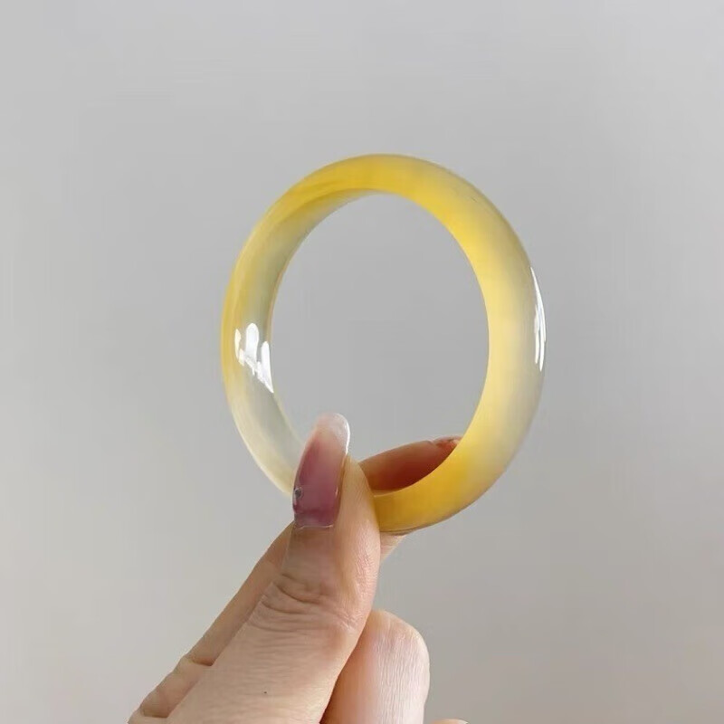 初缘玉手镯女冰种飘花黄玉髓糖色手镯送老婆女友本命年生日礼物 64-65适合130-140斤