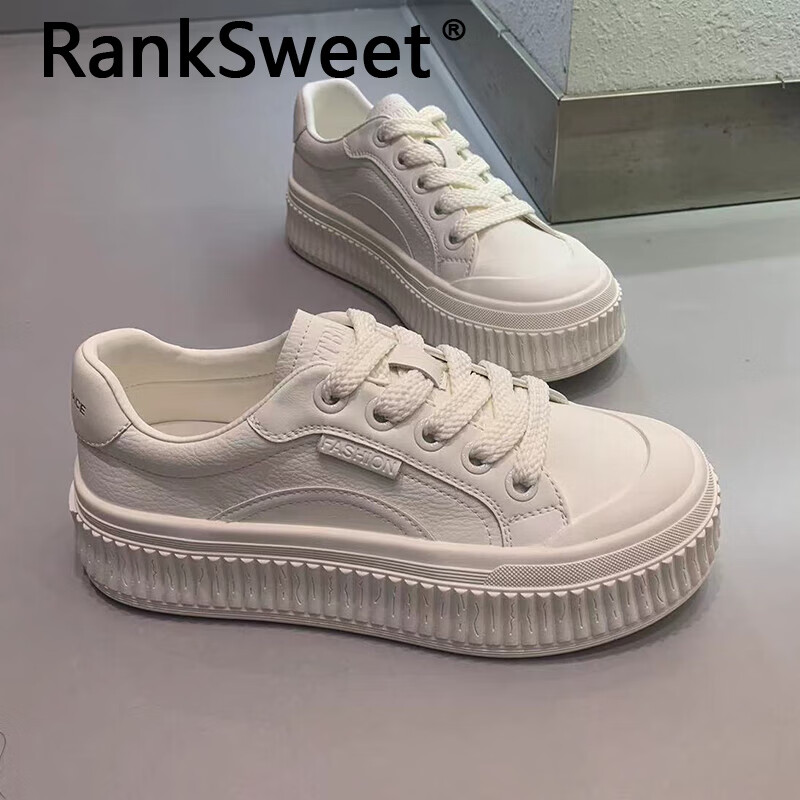 ranksweet轻奢品牌贝壳头小白鞋女2024年春季新款百搭松糕鞋厚底饼干